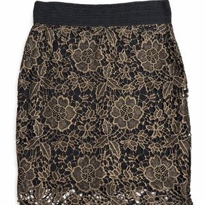 Simply Emma Black and Gold Floral Lace Pencil Skirt